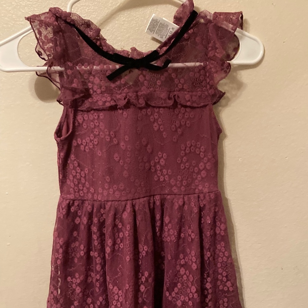 Girls Lace Tulle Layered Mesh Wine Peter Pan collar Dress 6